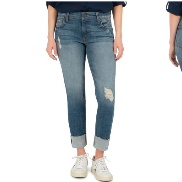 Kut From The Kloth Distressed Catherine Boyfriend Cuffed Crop Jean - Picture 1 of 9